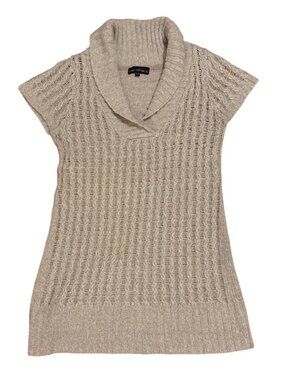 Candy Couture Tunic Sweater Womens XL Short Sleeve Cable Knit Beige Cowl Neck